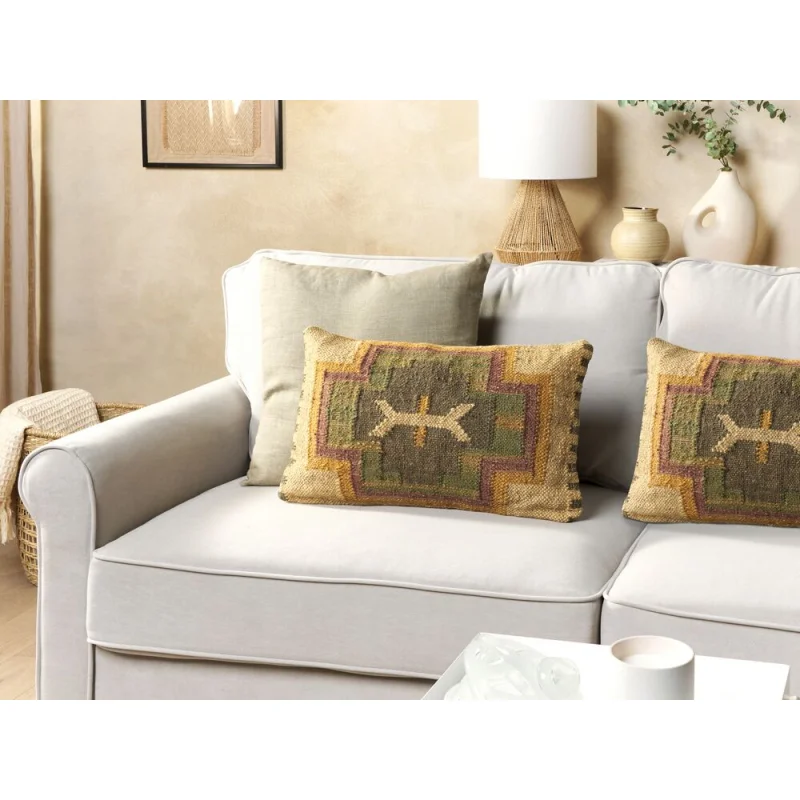 Set di 2 Cuscini decorativi in iuta cotone multicolore 30 x 50 cm Motivo geometrico Fatto a mano - Image 4