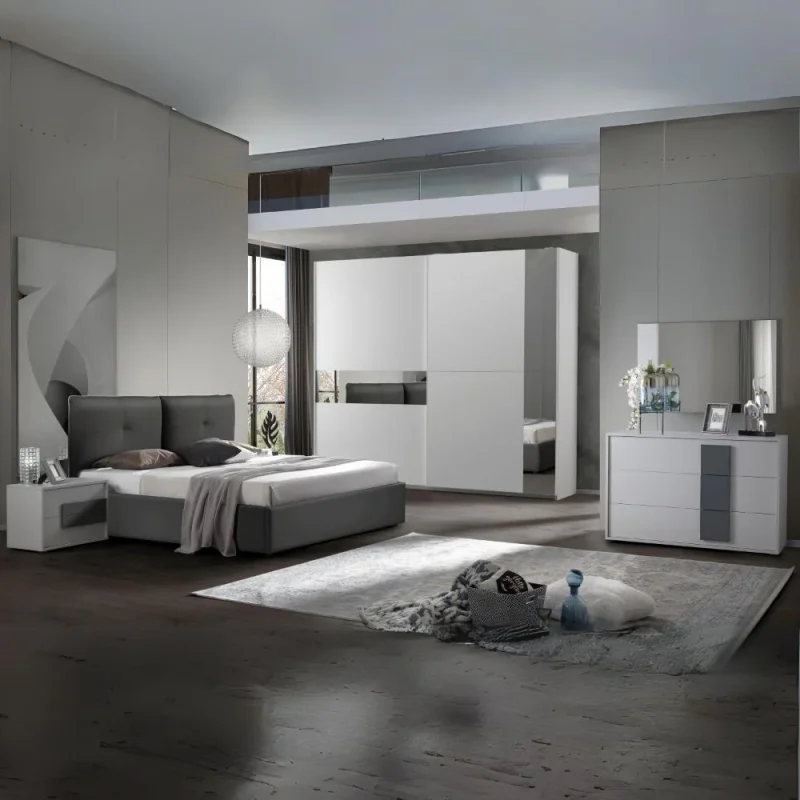Camera da letto Manon con armadio 2 ante scorrevoli colore bianco e grigio - Image 5