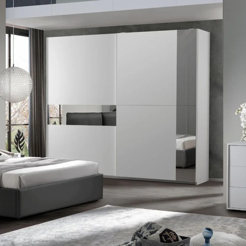 Camera da letto Manon con armadio 2 ante scorrevoli colore bianco e grigio - Image 7