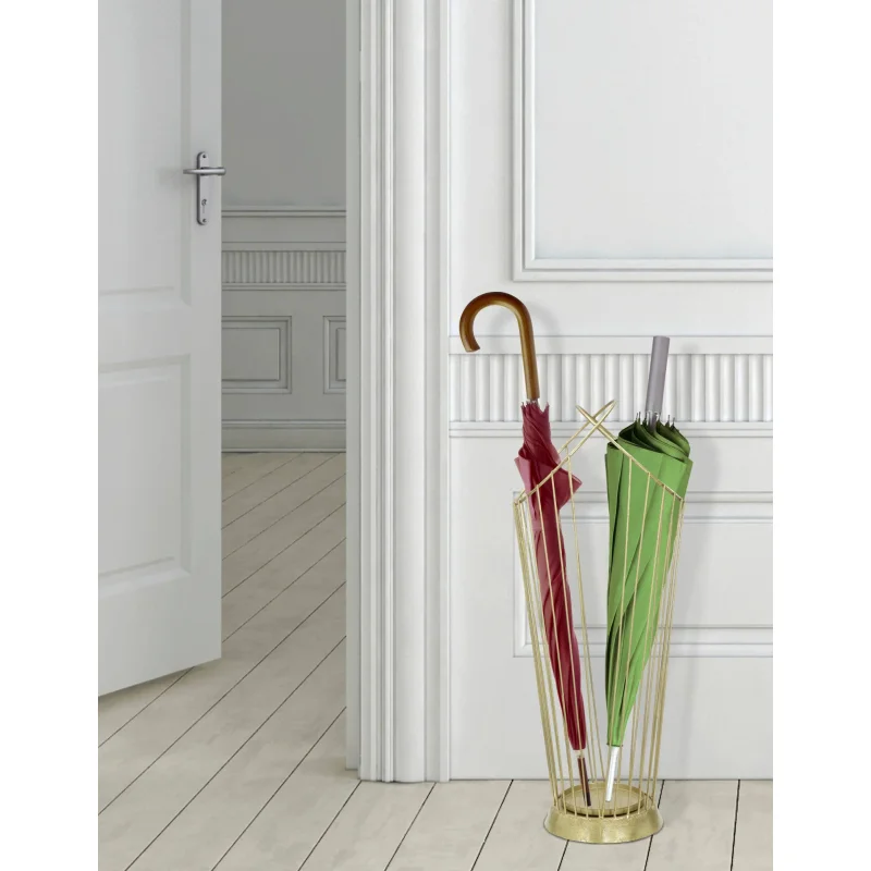 Portaombrelli struttura in acciaio dorato, con linee minimali, colore oro, Misure 23 x 68,5 x 26,5 cm - Image 8