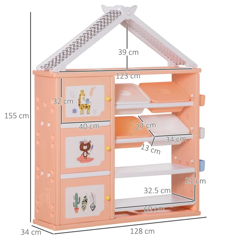 Easycomfort Armadio Cameretta, Mobile Portagiochi con 4 Contenitori, 3 Armadietti e Mensole in PE Arancione, 128x34x155cm - Image 3