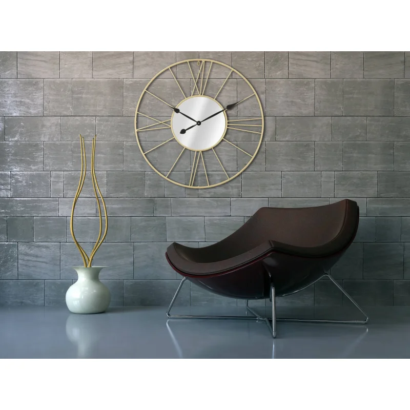 Orologio da parete in metallo e vetro dalle linee geometriche, colore oro, Misure 6 x 80 x 80 cm - Image 10