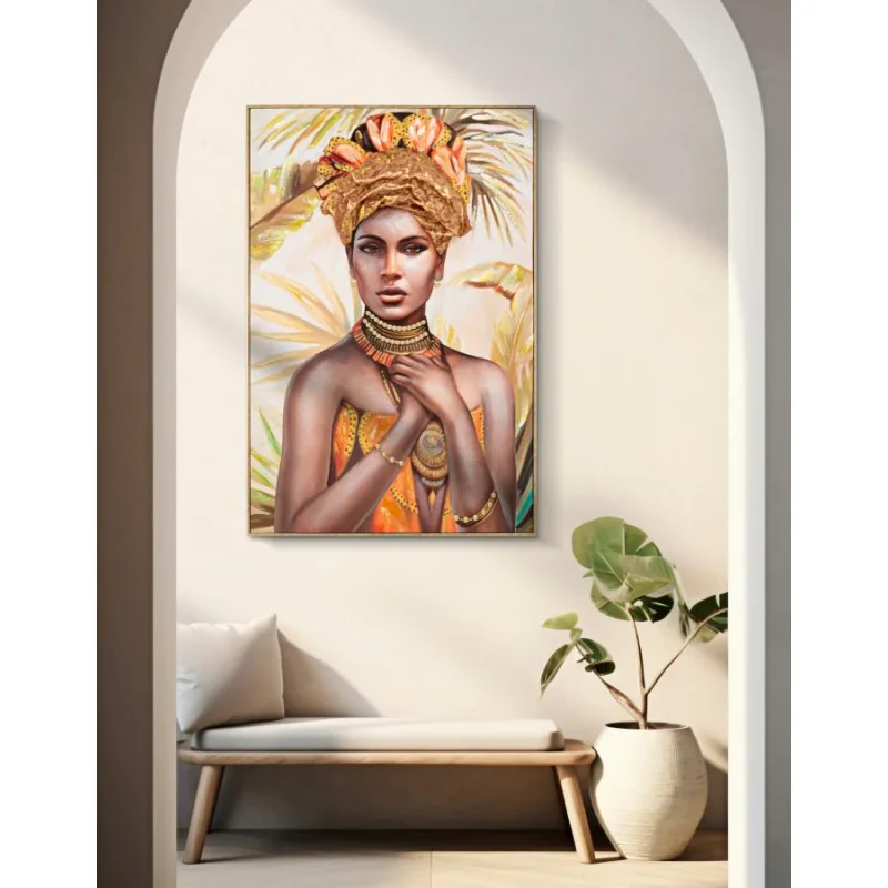 Dipinto su tela multicolore donna con cornice cm 82x4,5x122 - Image 5