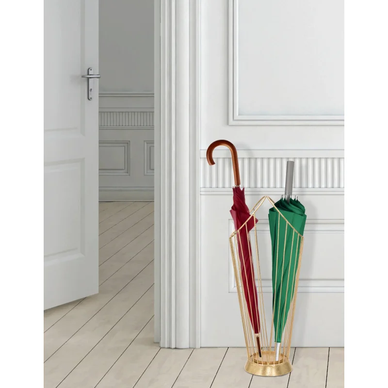 Portaombrelli struttura in acciaio dorato, con linee minimali, colore oro, Misure 18,5 x 60 x 25,5 cm - Image 7