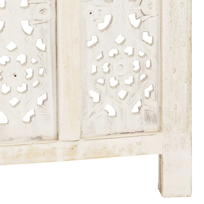 Divisorio 5 Pannelli Intagliato Bianco 200x165cm Mango Massello 285320 - Image 5