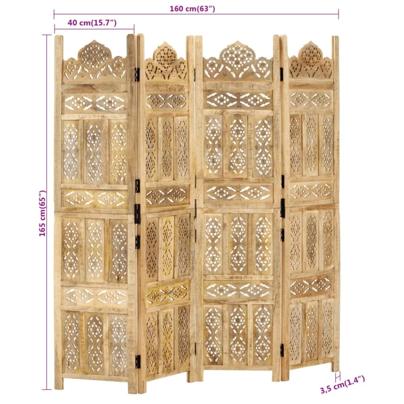 Divisorio a 4 Pannelli Intagliato 160x165cm Massello di Mango  cod mxl 68933 - Image 7