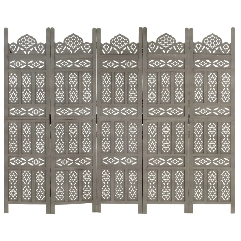 Divisorio 5 Pannelli Intagliato Grigio 200x165cm Mango Massello cod mxl 60326 - Image 6