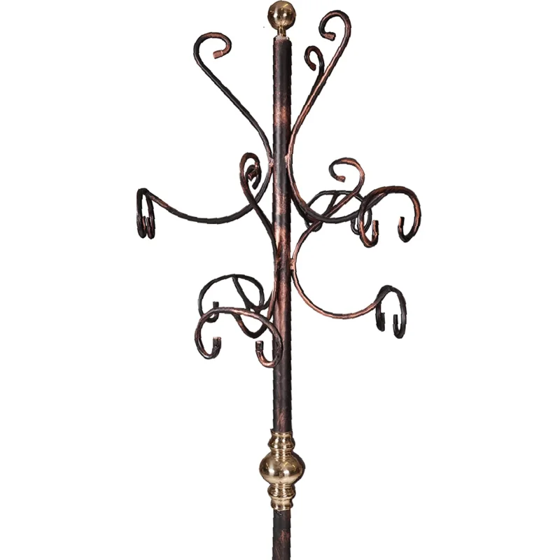 Appendiabiti in metallo pratico da ingresso, Classico attaccapanni, Made In Italy, Ometto con portaombrelli, Uomo Morto, cm 50x50h190, colore Rame - Image 3