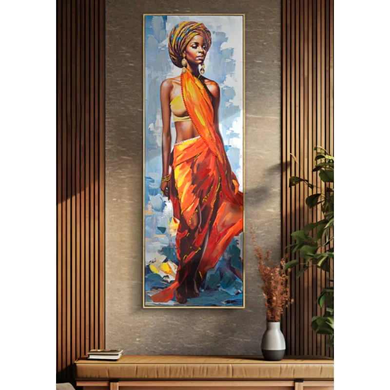 Dipinto su tela multicolore donna con cornice cm 52x4,5x152 - Image 5
