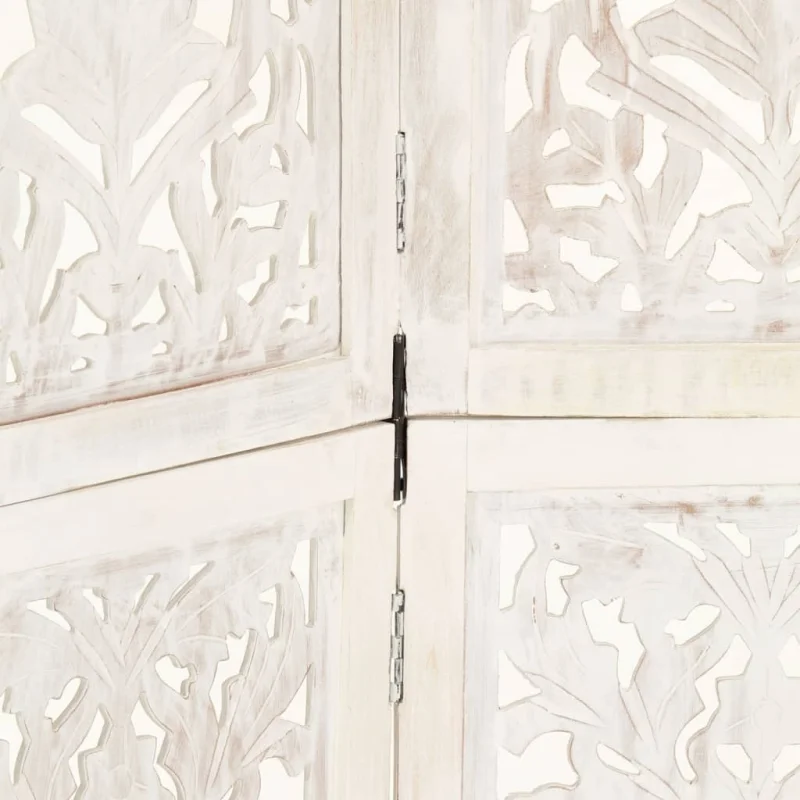 Divisorio 5 Pannelli Intagliato Bianco 200x165cm Mango Massello 285331 - Image 4