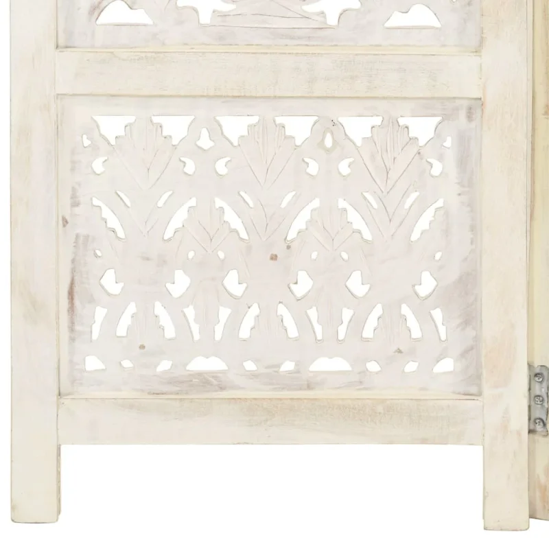 Divisorio 5 Pannelli Intagliato Bianco 200x165cm Mango Massello 285331 - Image 5