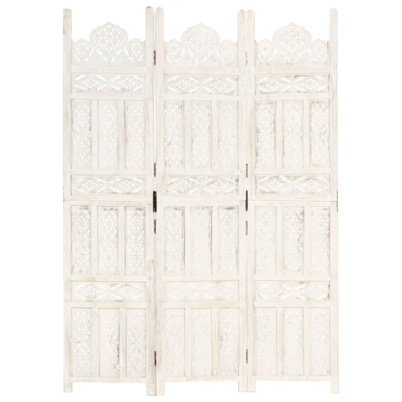 Divisorio 3 Pannelli Intagliato Bianco 120x165cm Mango Massello cod mxl 71036 - Image 6