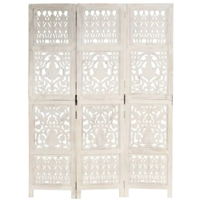 Divisorio 3 Pannelli Intagliato Bianco 120x165cm Mango Massello cod mxl 68997 - Image 6