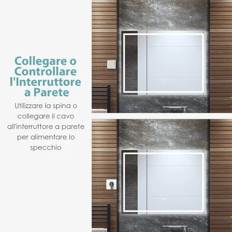 Specchio LED per Bagno, Specchio da Parete con Luminosità e Temperatura Colore Regolabili, Interruttore a Sfioramento e Funzione Anti-appannamento (Rettangolare 80 x 60 cm) - Image 3