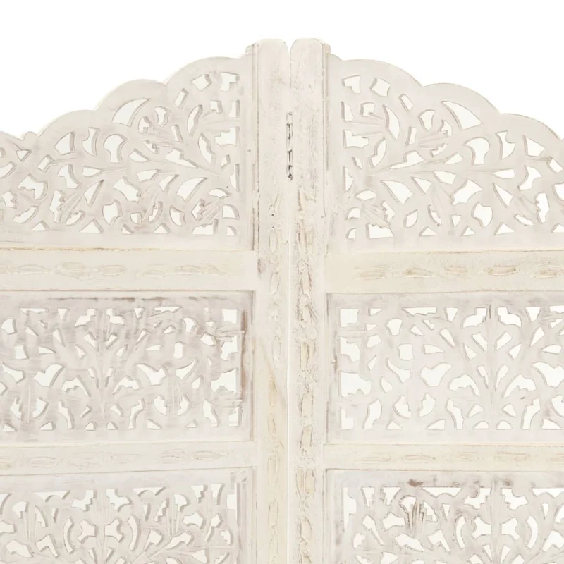 Divisorio 4 Pannelli Intagliato Bianco 160x165cm Mango Massello 285327 - Image 3