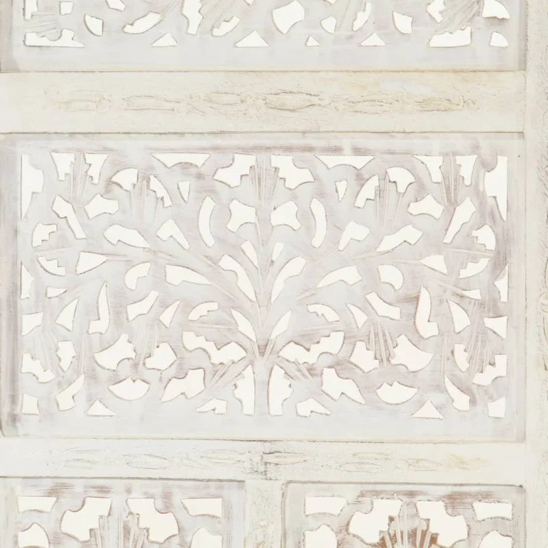 Divisorio 4 Pannelli Intagliato Bianco 160x165cm Mango Massello 285327 - Image 4