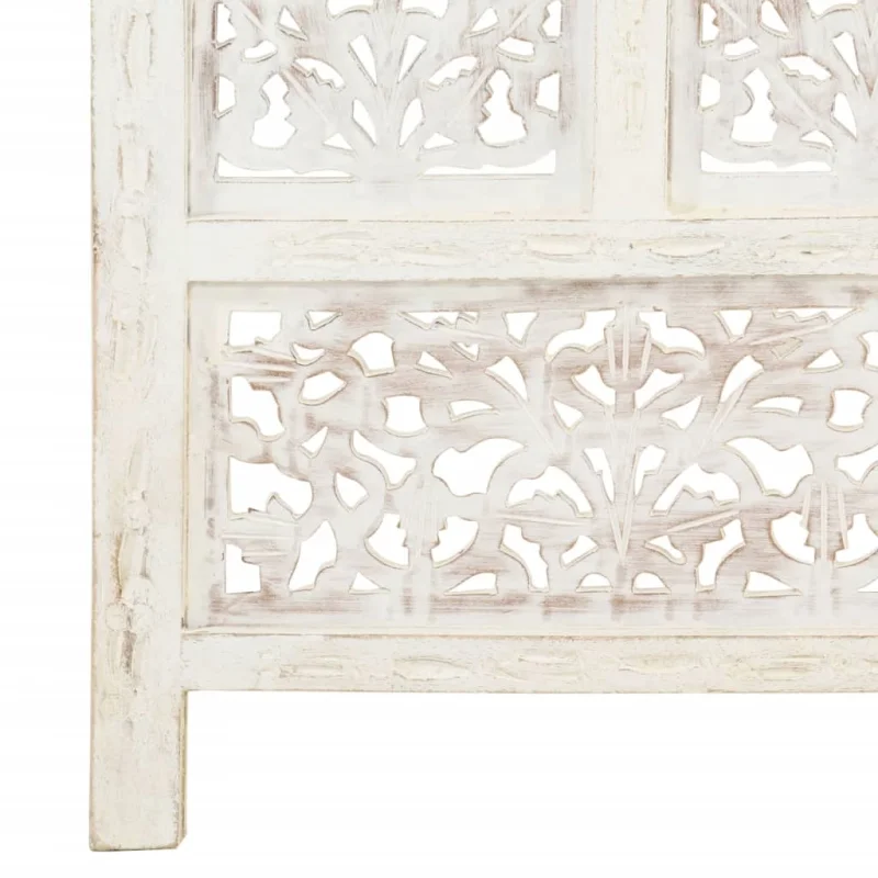 Divisorio 4 Pannelli Intagliato Bianco 160x165cm Mango Massello 285327 - Image 5