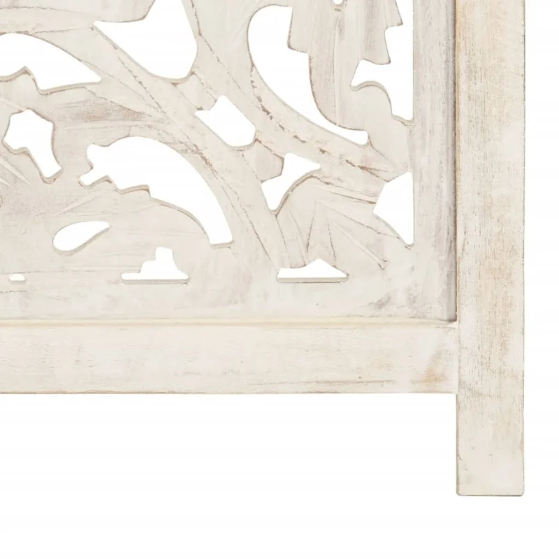 Divisorio 3 Pannelli Intagliato Bianco 120x165cm Mango Massello 285336 - Image 5