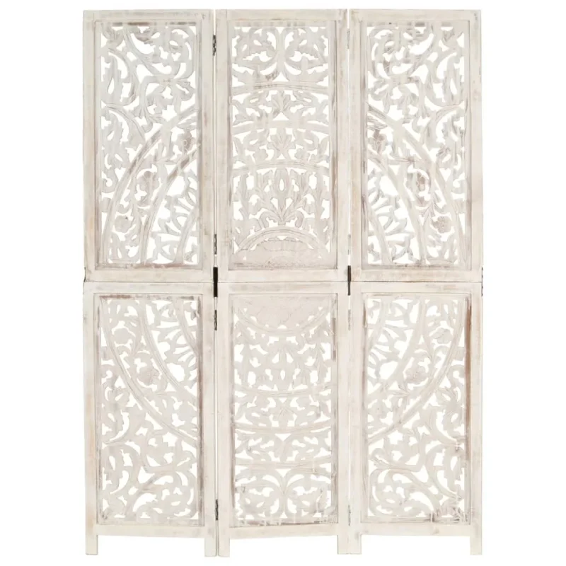 Divisorio 3 Pannelli Intagliato Bianco 120x165cm Mango Massello 285336 - Image 6