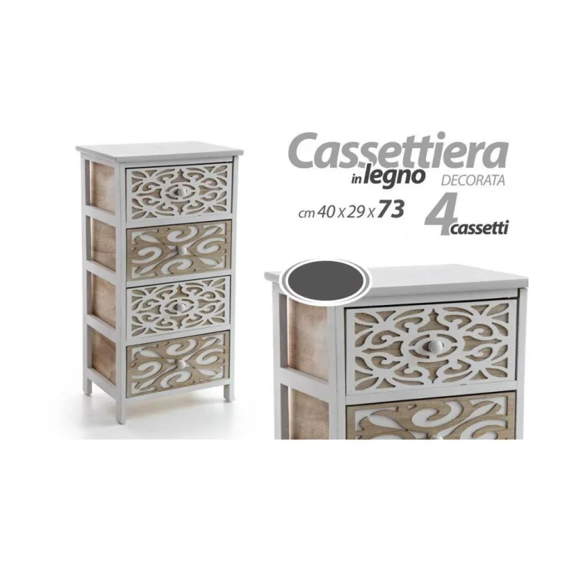 Mobile Cassettiera 4 Cassetti Decorati In Legno Bicolore 40 X 29 X 73 Cm 788208 - Image 3