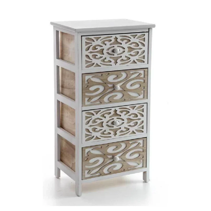 Mobile Cassettiera 4 Cassetti Decorati In Legno Bicolore 40 X 29 X 73 Cm 788208 - Image 4
