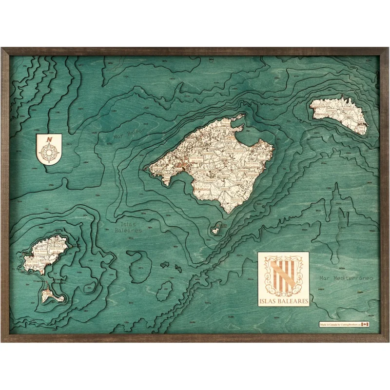 Mappa 3D con Cornice Isole Baleari, Multicolore, Legno, 81x6x61 cm, CUTTING BROTHERS - Image 5