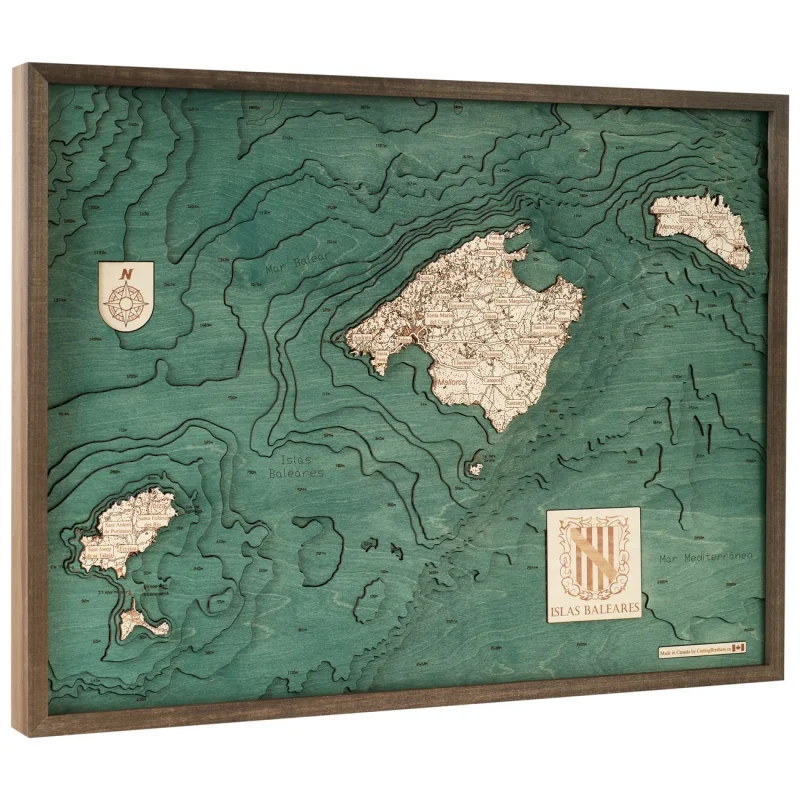 Mappa 3D con Cornice Isole Baleari, Multicolore, Legno, 81x6x61 cm, CUTTING BROTHERS - Image 6
