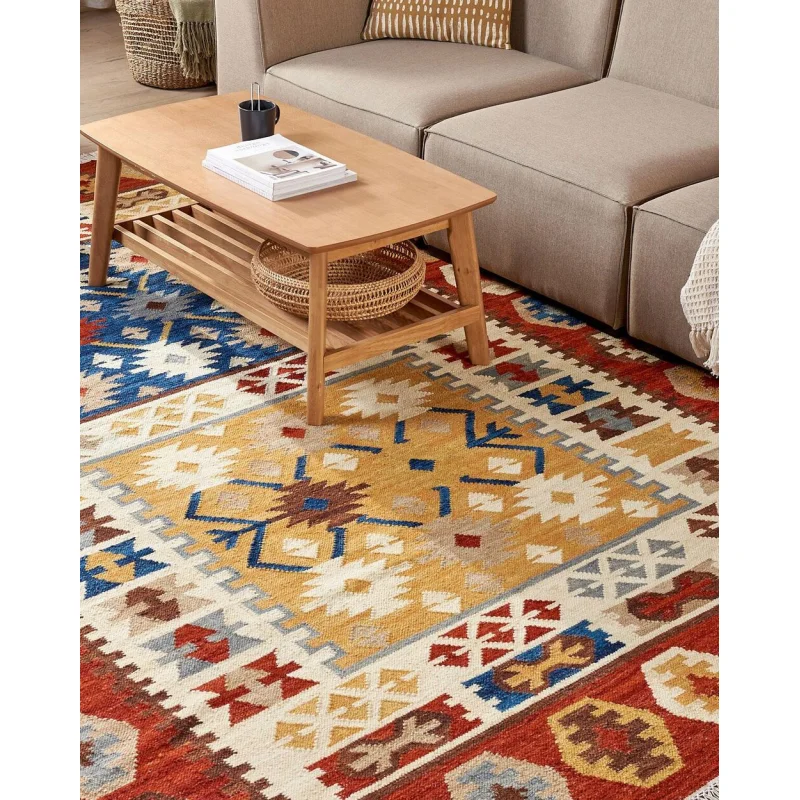 Tappeto kilim in lana multicolore fatto a mano motivo orientale 200 x 300 cm nappe soggiorno camera da letto - Image 4