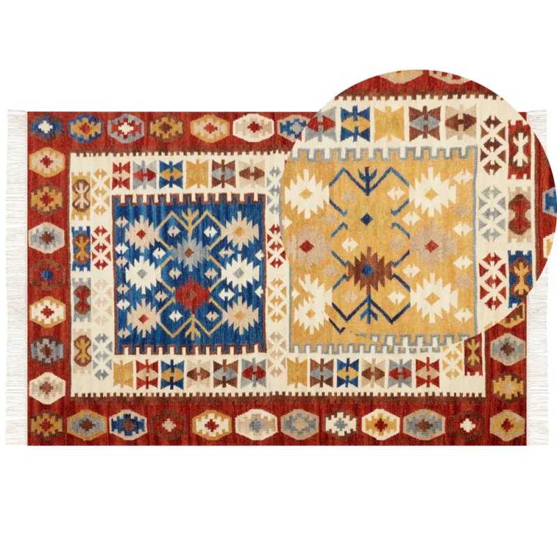 Tappeto kilim in lana multicolore fatto a mano motivo orientale 200 x 300 cm nappe soggiorno camera da letto - Image 7