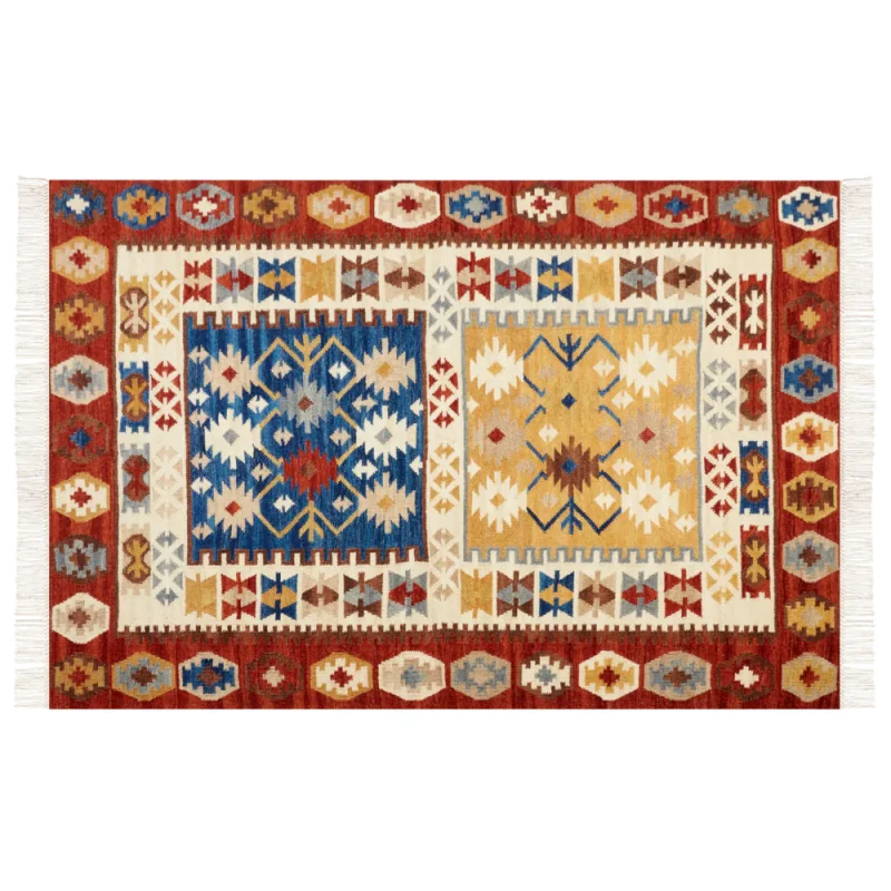 Tappeto kilim in lana multicolore fatto a mano motivo orientale 200 x 300 cm nappe soggiorno camera da letto - Image 8