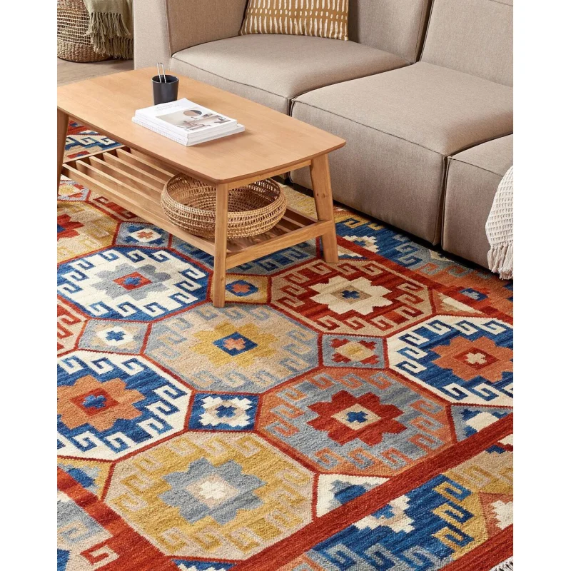 Tappeto kilim in lana multicolore fatto a mano orientale 200 x 300 cm nappe soggiorno camera da letto - Image 4
