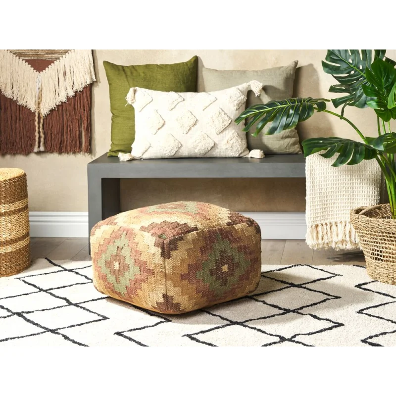 Pouf in iuta in stile etnico multicolore 50 x 50 cm soggiorno camera da letto orientale - Image 3