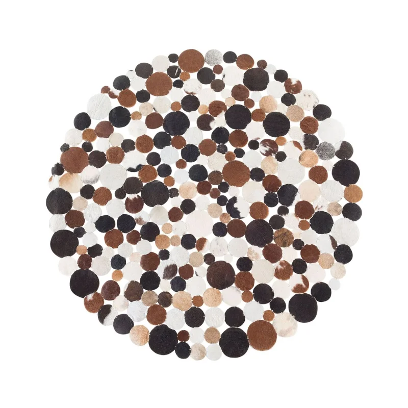 Tappeto Rotondo Pelle Multicolore ⌀ 140 cm Patchwork Lavorato a Mano - Image 4