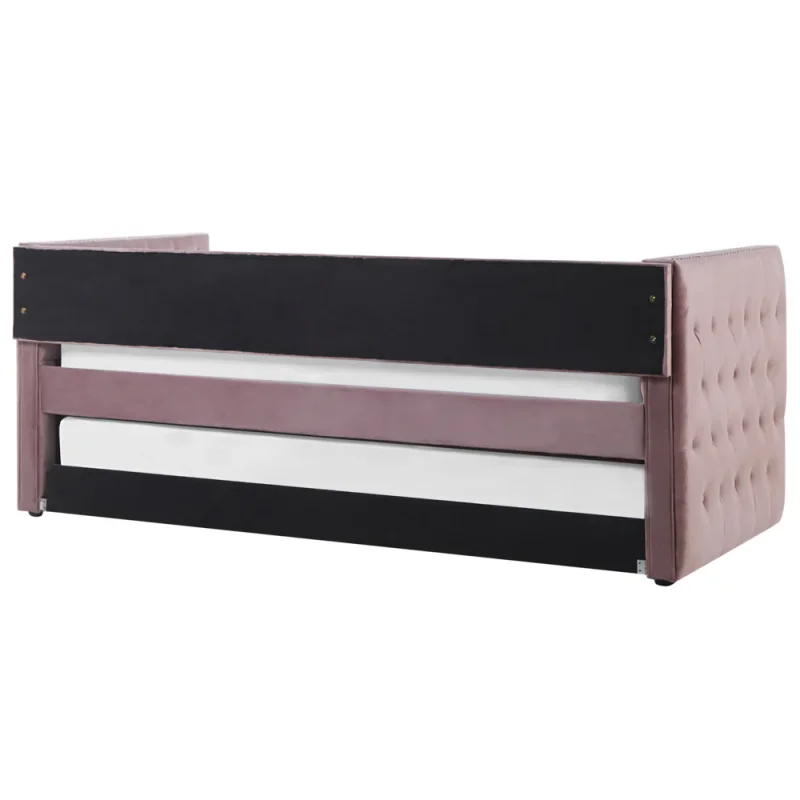 Letto da giorno estraibile Rosa Velluto Taglia unica 90 x 200 con rete a doghe con bottoni abbottonati Rifiniture Glam - Image 5