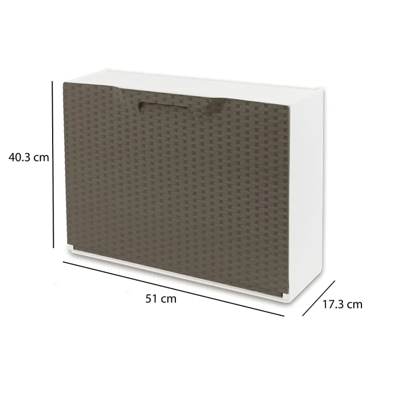 Scarpiera con 1 anta a ribalta in polipropilene effetto rattan, Set componibile da interno o esterno, 100% Made in Italy, cm 51x18h40, colore Tortora - Image 3