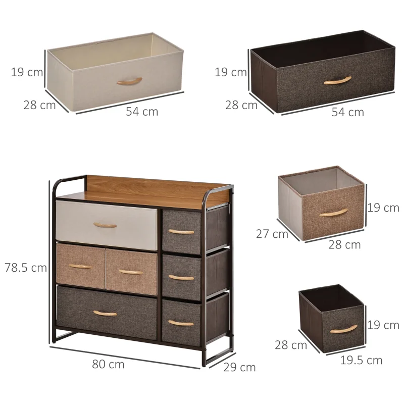Easycomfort Cassettiera 7 Cassetti Pieghevoli in Tessuto e Ripiano in MDF, Arredamento Soggiorno e Camera, 80x29x78.5cm, Multicolore - Image 3