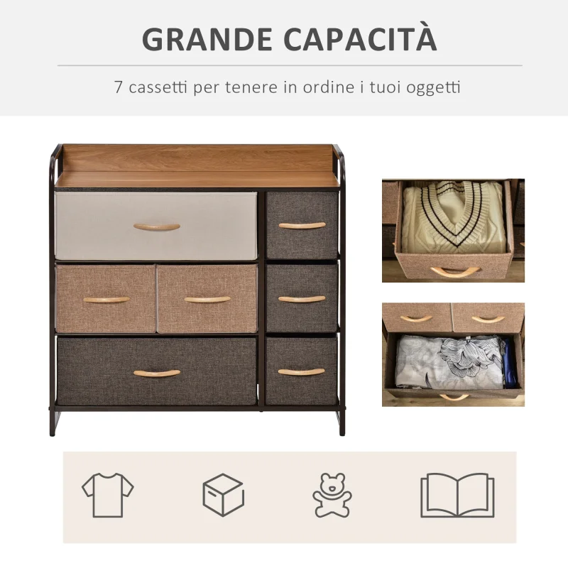 Easycomfort Cassettiera 7 Cassetti Pieghevoli in Tessuto e Ripiano in MDF, Arredamento Soggiorno e Camera, 80x29x78.5cm, Multicolore - Image 5