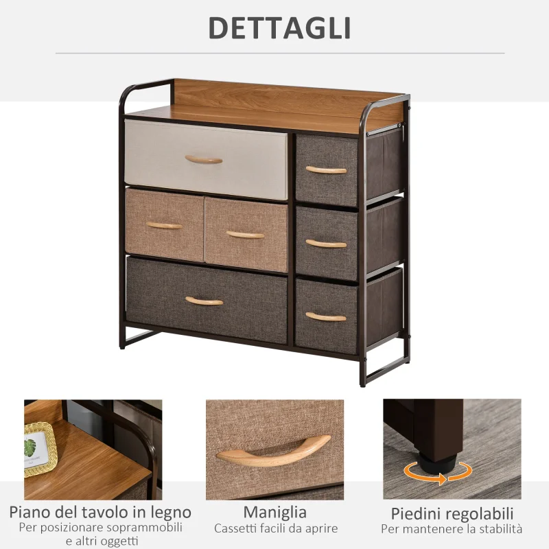 Easycomfort Cassettiera 7 Cassetti Pieghevoli in Tessuto e Ripiano in MDF, Arredamento Soggiorno e Camera, 80x29x78.5cm, Multicolore - Image 6