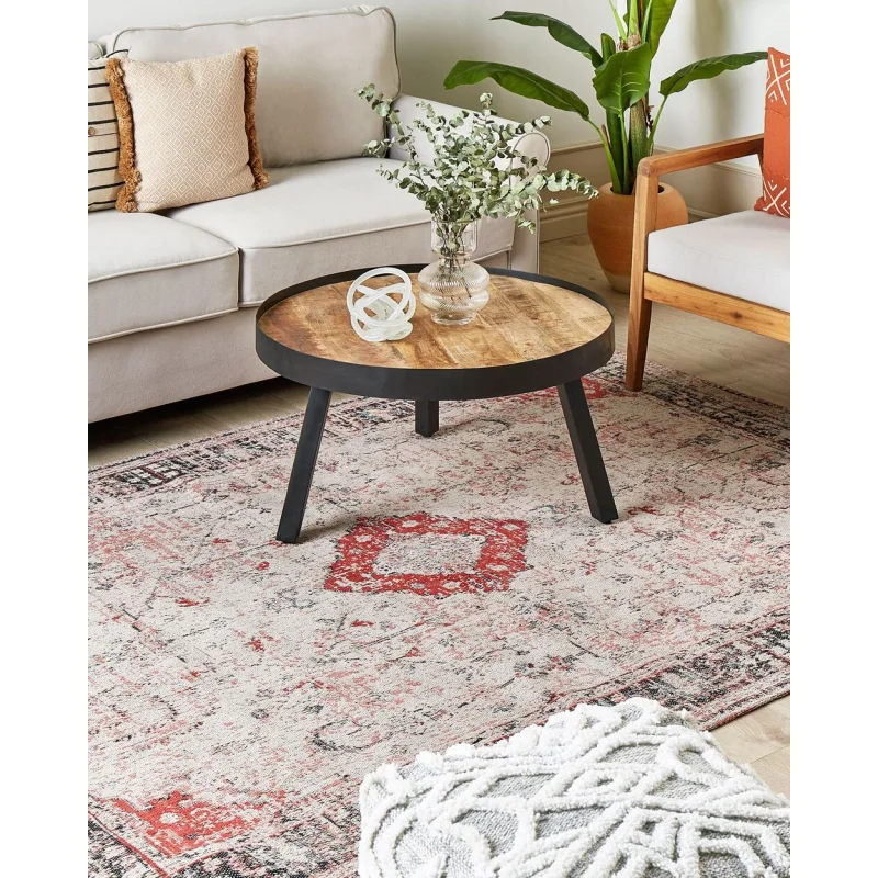 Tappeto di cotone di colore rosso beige 160 x 230 cm stile orientale soggiorno camera da letto - Image 4