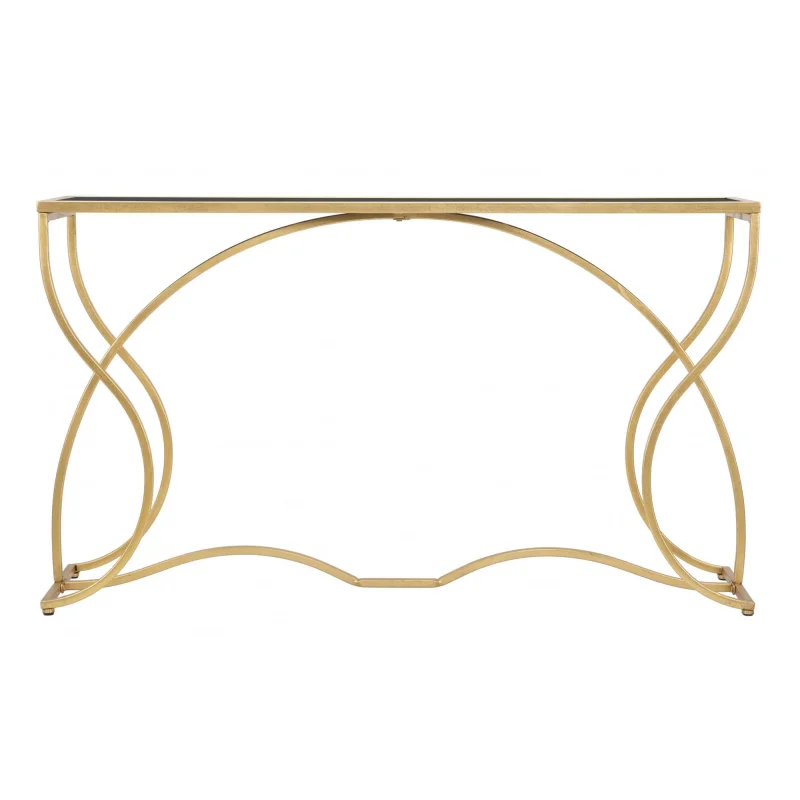 Console elegante, struttura in metallo dorato, con ripiano in vetro temprato, colore oro, Misure 40 x 75 x 130 cm - Image 3