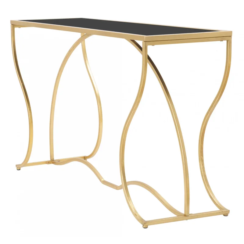 Console elegante, struttura in metallo dorato, con ripiano in vetro temprato, colore oro, Misure 40 x 75 x 130 cm - Image 4