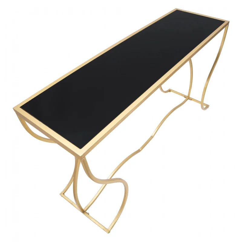 Console elegante, struttura in metallo dorato, con ripiano in vetro temprato, colore oro, Misure 40 x 75 x 130 cm - Image 5