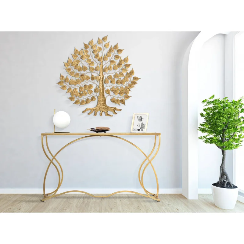 Console elegante, struttura in metallo dorato, con ripiano in vetro temprato, colore oro, Misure 40 x 75 x 130 cm - Image 9