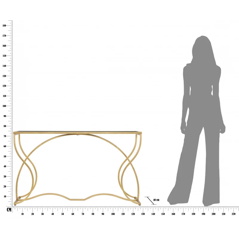 Console elegante, struttura in metallo dorato, con ripiano in vetro temprato, colore oro, Misure 40 x 75 x 130 cm - Image 10