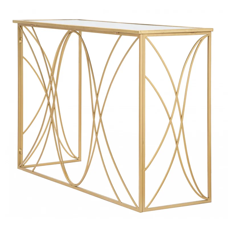 Console elegante, in metallo dorato, con piano in vetro a specchio, colore oro, Misure 40 x 80 x 120 cm - Image 3