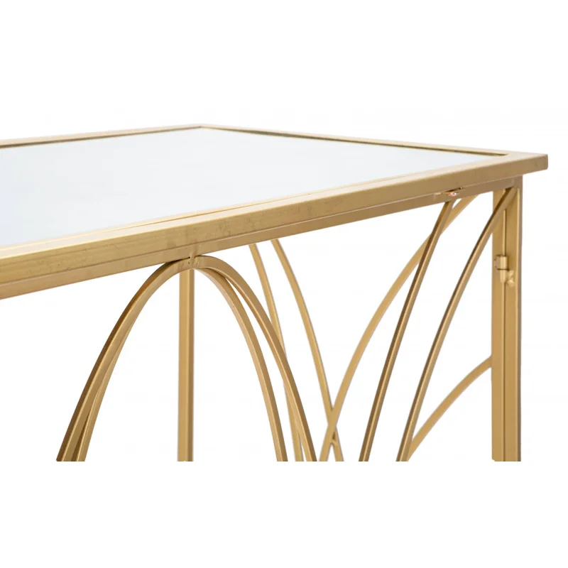 Console elegante, in metallo dorato, con piano in vetro a specchio, colore oro, Misure 40 x 80 x 120 cm - Image 5
