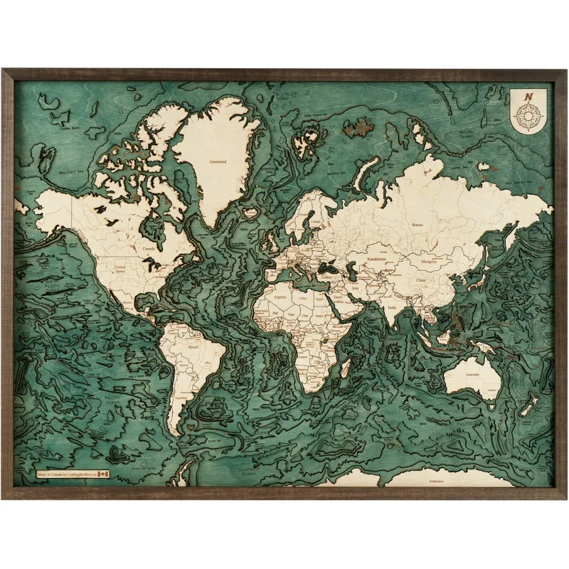 Mappa 3D con Cornice Mondo, Multicolore, Legno, 81x6x61 cm, CUTTING BROTHERS - Image 5