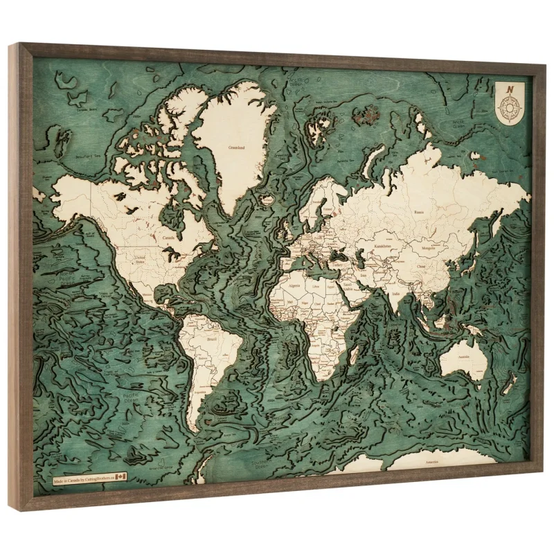Mappa 3D con Cornice Mondo, Multicolore, Legno, 81x6x61 cm, CUTTING BROTHERS - Image 6
