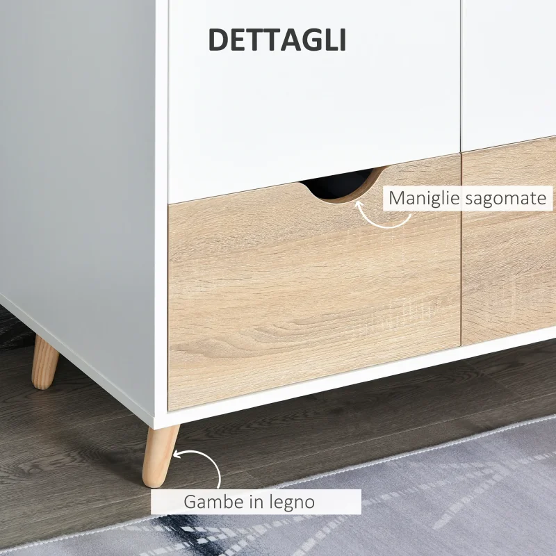 EASYCOMFORT Armadio a Due Ante in Legno con 1 Ripiano, 1 Appendiabiti, 2 Cassetti con Maniglie Intagliate, Bianco 80x40x180cm - Image 6