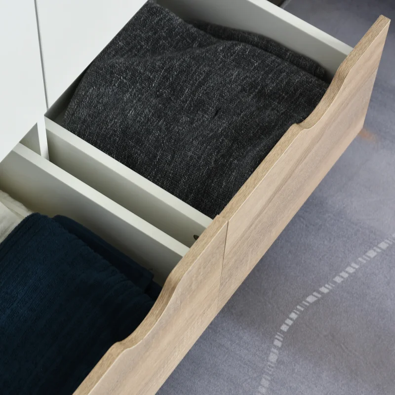 EASYCOMFORT Armadio a Due Ante in Legno con 1 Ripiano, 1 Appendiabiti, 2 Cassetti con Maniglie Intagliate, Bianco 80x40x180cm - Image 8
